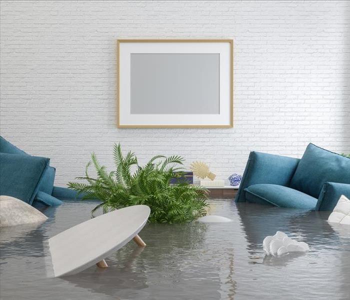 water damaged room and furniture.