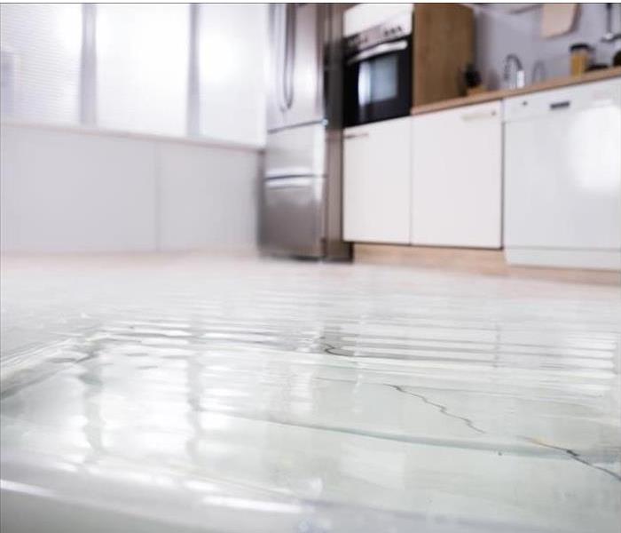 Water damage on a white kitchen floorWater damage in your Laconia home gets immediate attention from SERVPRO’s professionals 